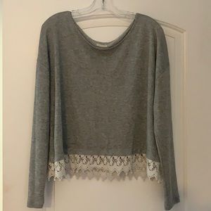 Light Grey Sweater with Lace Bottom